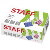 Зажимы для бумаг STAFF "Profit", КОМПЛЕКТ 12 шт., 51 мм, на 230 листов, цветные, картонная коробка, 225160