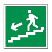 Знак эвакуационный "Направление к эвакуационному выходу по лестнице НАЛЕВО вниз", квадрат 200х200 мм, самоклейка, 610019/Е 14