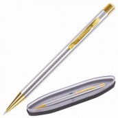 Ручка подарочная шариковая BRAUBERG Piano, СИНЯЯ, корпус серебристый с золотистым, линия письма 0,5 мм, 143472