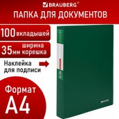 Папка 100 вкладышей BRAUBERG "Office", зеленая, 0,8 мм, 271335