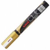 Маркер меловой UNI Chalk, 1,8-2,5 мм, ЗОЛОТОЙ, влагостираемый, для гладких поверхностей, PWE-5M GOLD