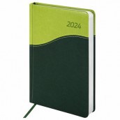 Ежедневник датированный 2024 А5 138x213 мм, BRAUBERG "Bond", под кожу, зеленый/салатовый, 114831