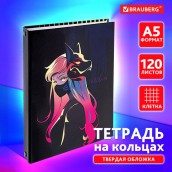 Тетрадь на кольцах А5 175х215 мм, 120 листов, твердый картон, клетка, BRAUBERG, "Anime Girl", 404711