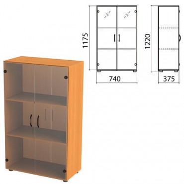 Шкаф закрытый со стеклом "Фея", 740х375х1220 мм, цвет орех милан (КОМПЛЕКТ)