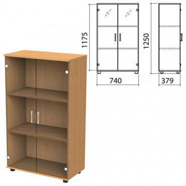 Шкаф закрытый со стеклом "Монолит", 740х390х1250 мм, цвет бук бавария (КОМПЛЕКТ)