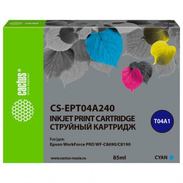 Картридж струйный CACTUS (CS-EPT04A240) для Epson WorkForce Pro WF-C8190, WF-C8690, голубой, 85 мл